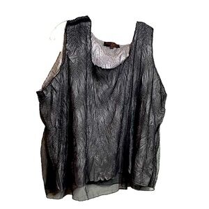 PLEATS COLLECTION - Women's 3X Layered Pleated Tank Black Pewter EUC
